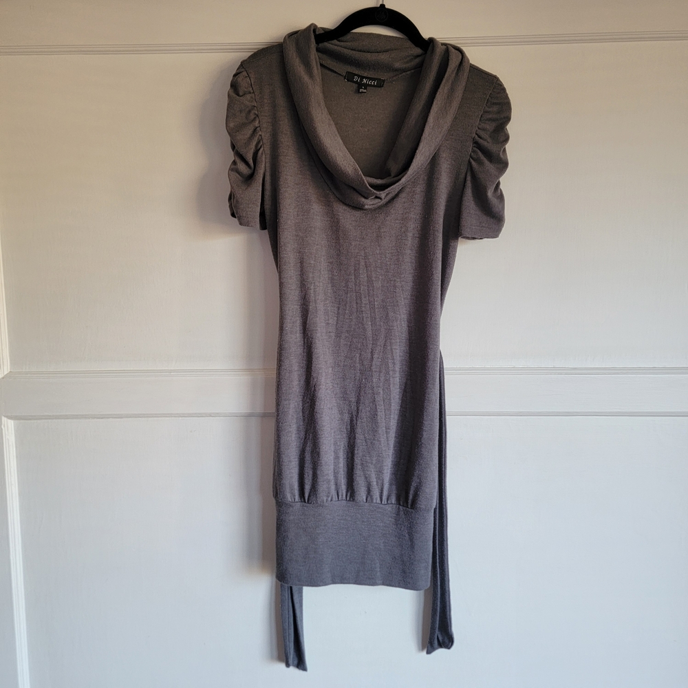 Gray Cowl Neck Short Sleeve Tunic Dress